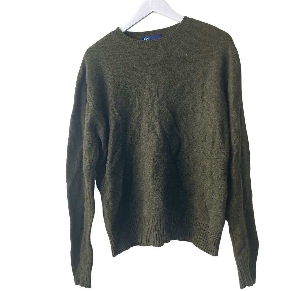 BDG Olive Green Crewneck Long Sleeve Sweater w Ribbed Neckline & Hem - Size L